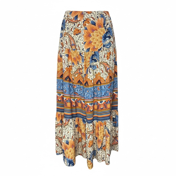 Farm Rio Bambina Maxi Skirt Floral Tiered Boho Viscose Cottagecore Festival Skir - Picture 2 of 14
